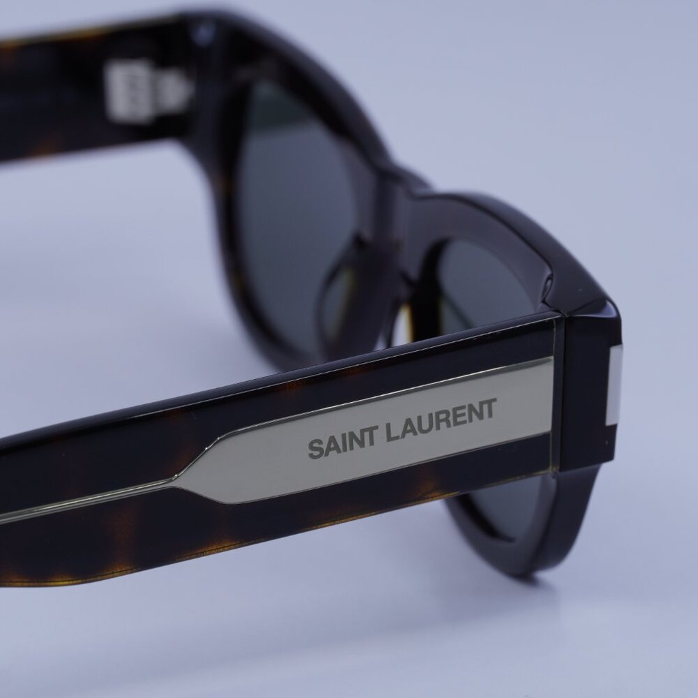 Saint Laurent SL573 002 Sunglasses Dark Havana Square Frame, Grey Lenses - Picture 10 of 11